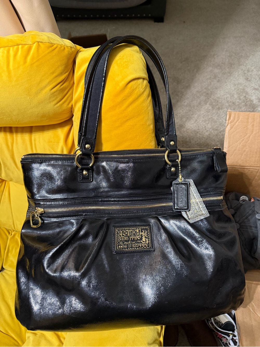 Coach Poppy Black Patent Leather Liquid Gloss Tote - Picture 9 of 11